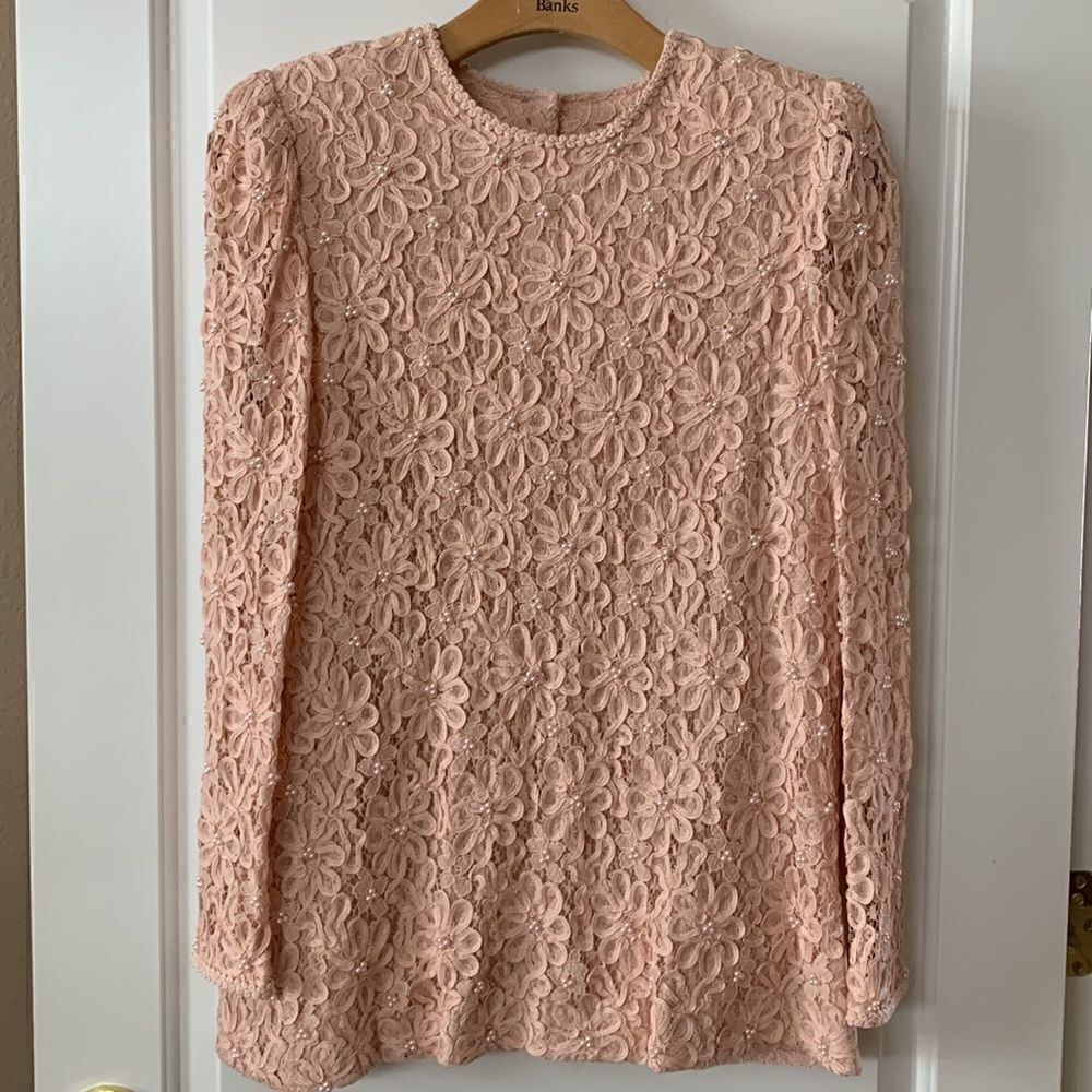Talbots Pale Pink Lace Beaded 2 piece set.‎ Maxi Dress Suit Set 12